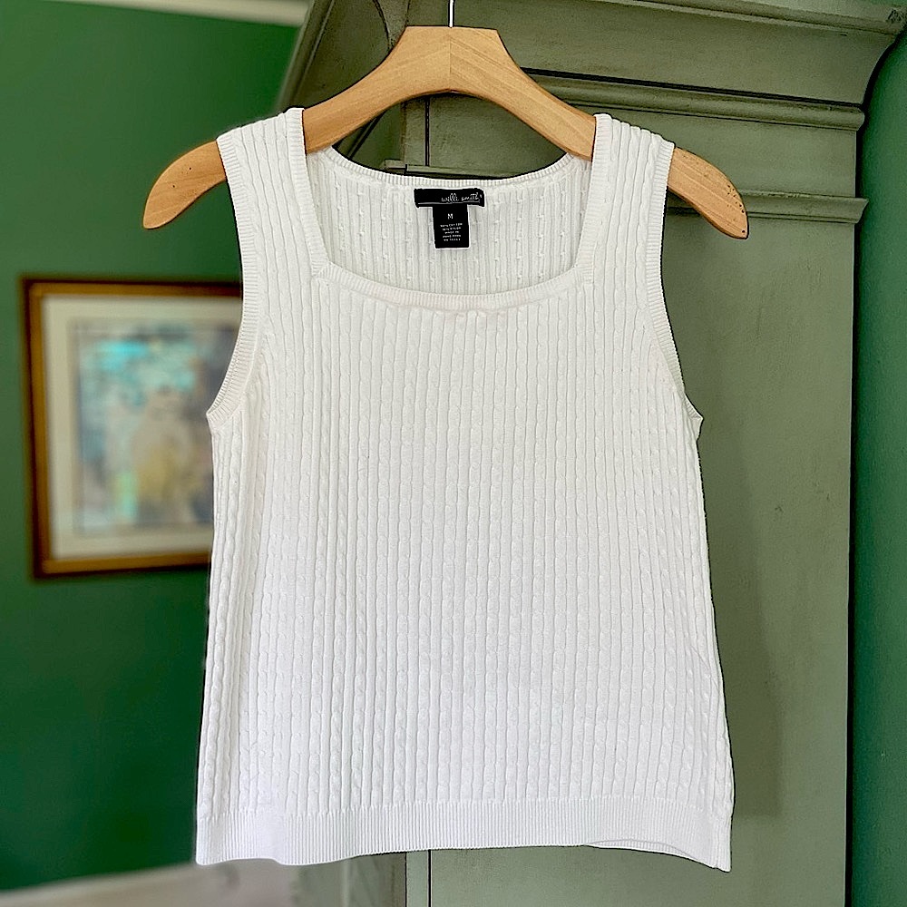 Willi Smith Street Tank/ Sweater vest, Cable Knit, Winter White
